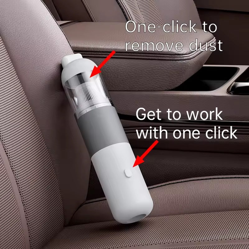 Portable car vacuum with one-click operation for easy dust removal from car interiors