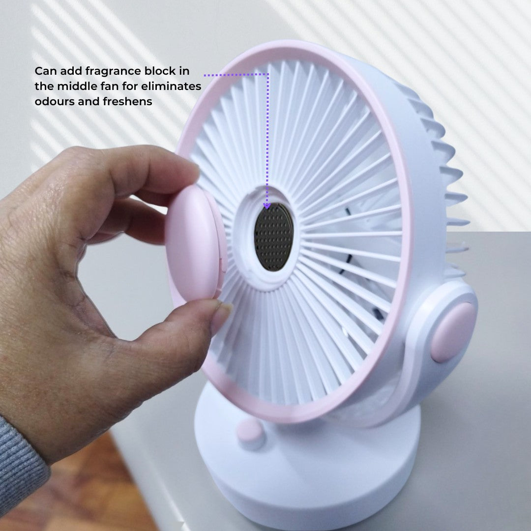 VMIDirect portable fan designed with a fragrance block feature for freshening the air in your space