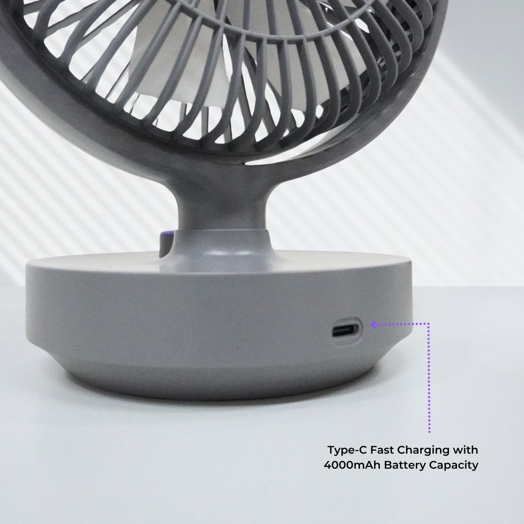 VMIDirect Portable Fan with Type-C Fast Charging and 4000mAh Battery for Easy Portability