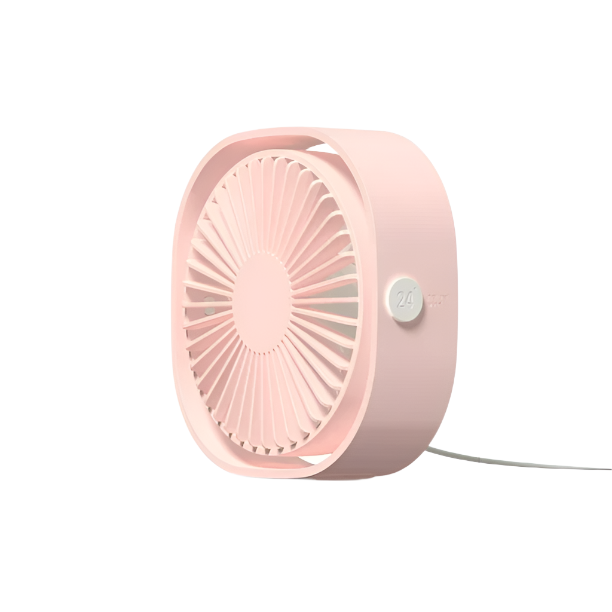 VMIDirect portable fan in soft pink with a sleek design and adjustable speed settings