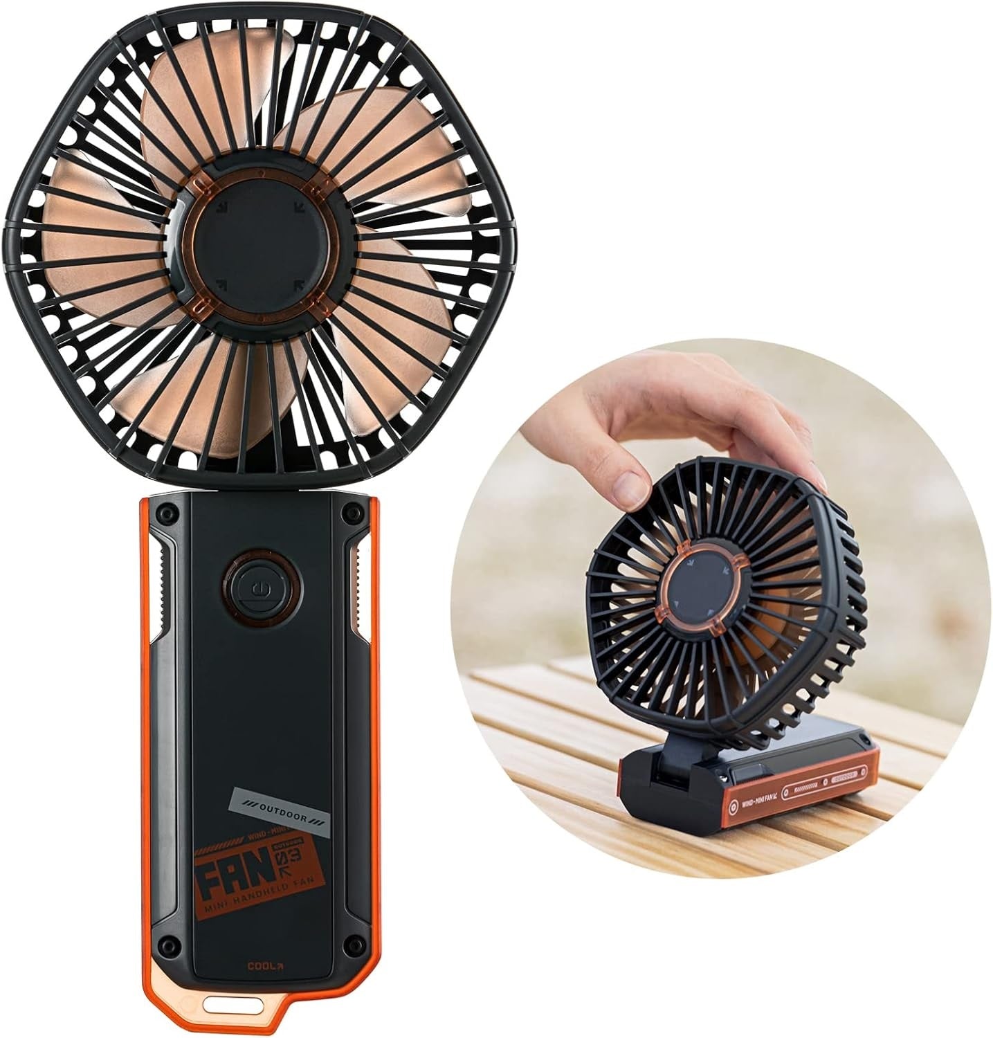 VMIDirect portable handheld fan with a sleek design and adjustable stand for convenient cooling