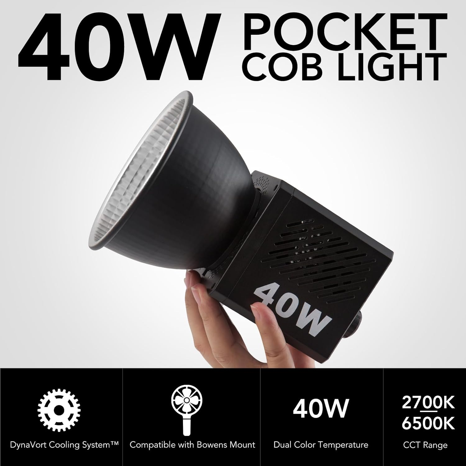 VMIDirect Portable Mini COB LED Video Light with 40W power and dual color temperature options