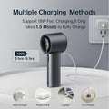 Portable mini handheld fan in black charging with multiple methods including wall charger power bank laptop and car charger