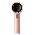 Portable mini handheld fan in pink with digital display and power button