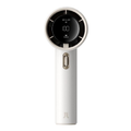 White portable mini handheld fan with digital display and power button