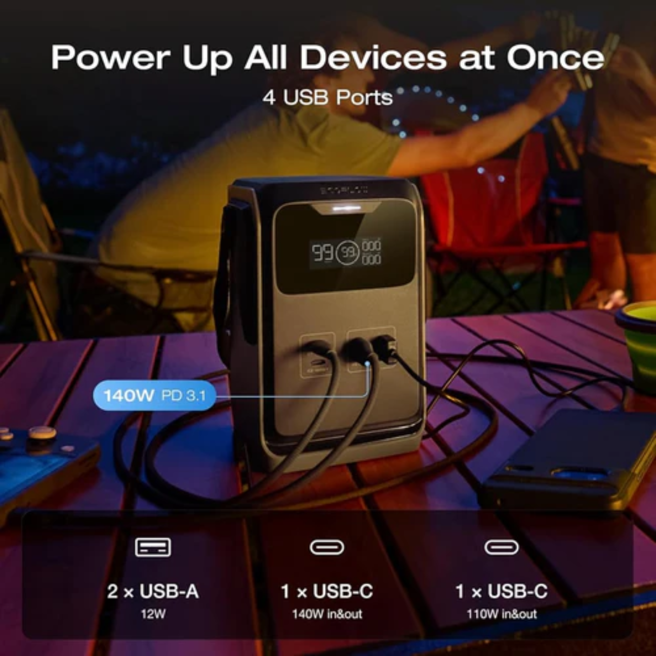 VMIDirect portable power station with 4 USB ports for charging multiple devices simultaneously