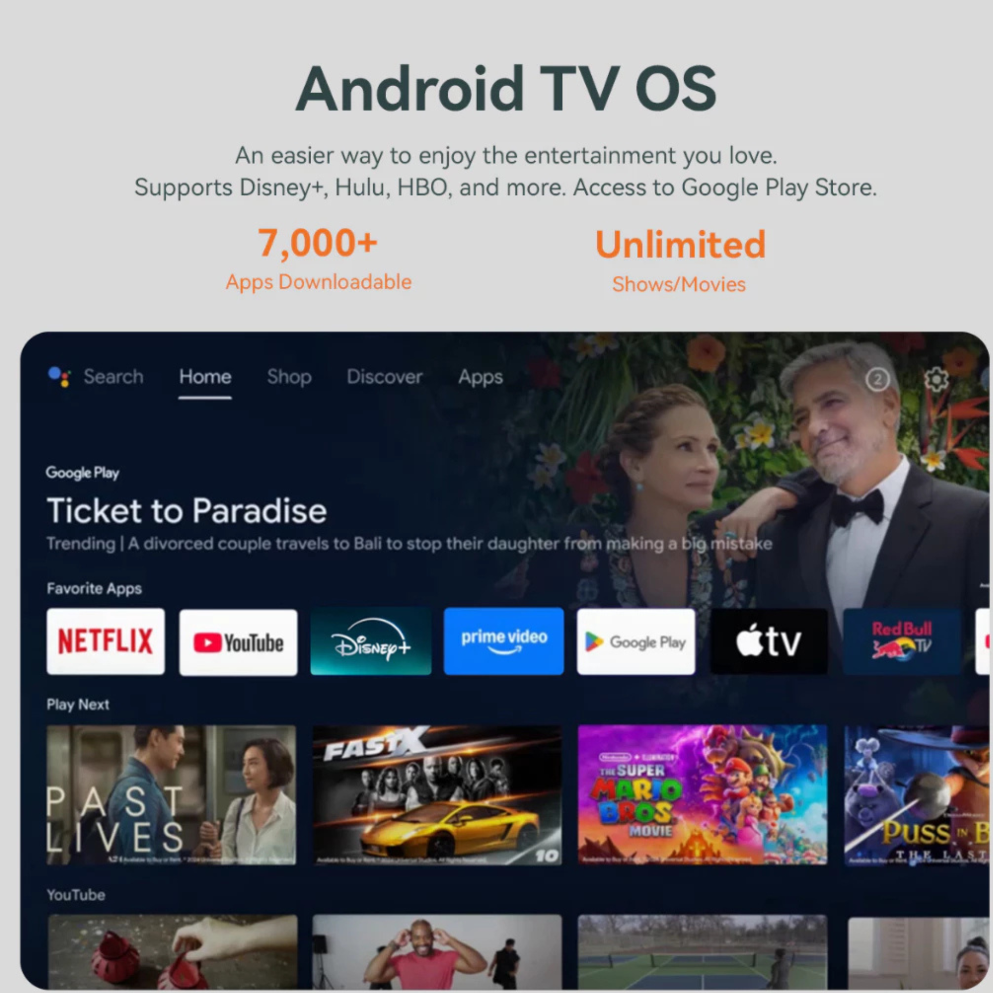 Portable screen projector with Android TV OS for streaming and entertainment