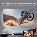 Portable screen projector showcasing a vibrant outdoor action scene on a large screen