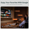 Smart projector showing Google features with users enjoying streaming on a portable screen projector