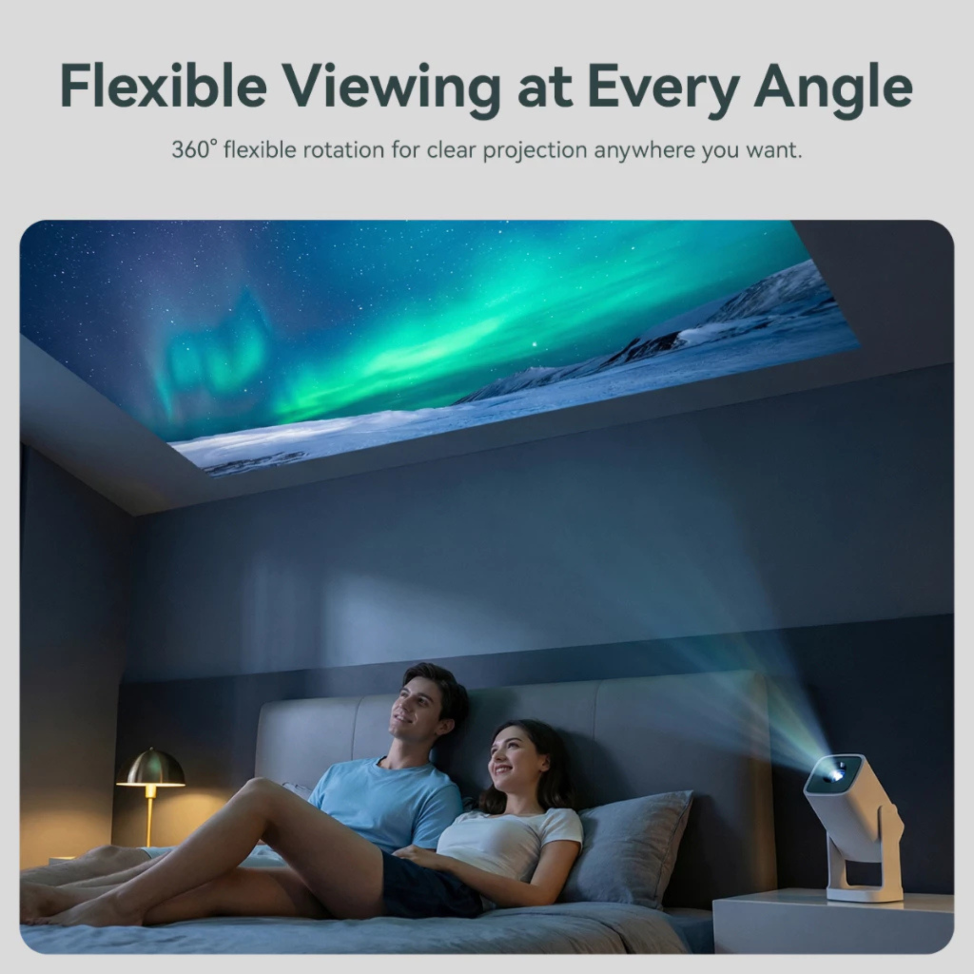 Portable screen projector with 360-degree rotation for flexible viewing in any setting
