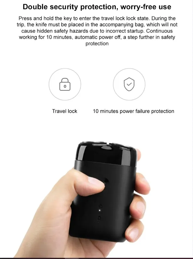 Portable Shaving Beard Razor featuring travel lock and automatic power off for safety