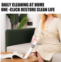Woman using a Portable Vacuum Cleaner on a sofa for easy daily cleaning at home
