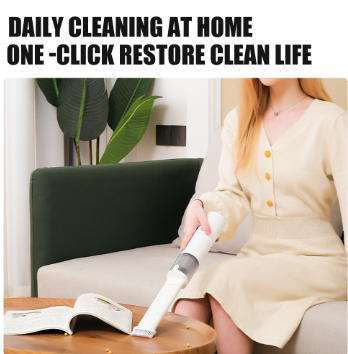 Woman using a Portable Vacuum Cleaner on a sofa for easy daily cleaning at home