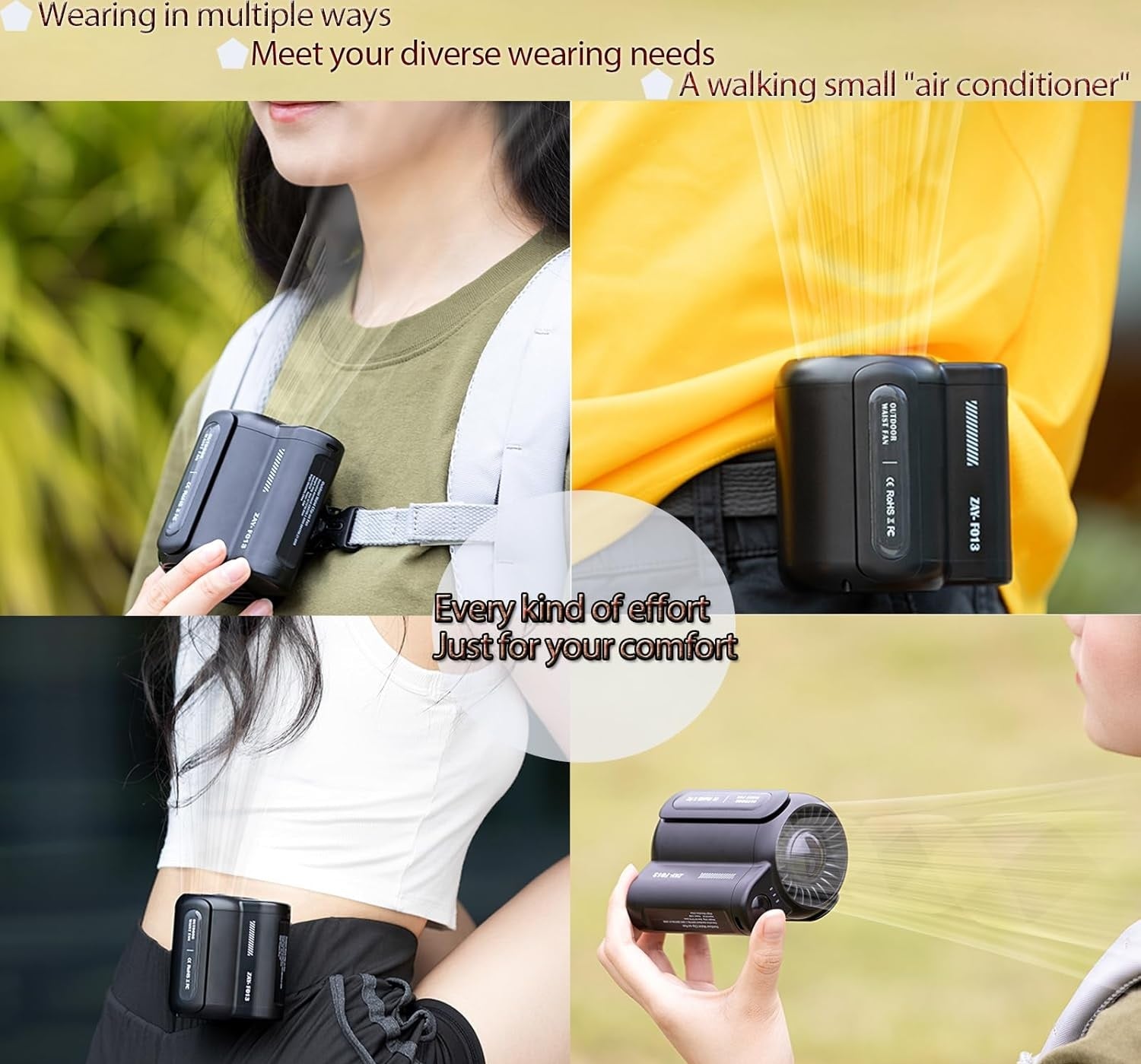 VMIDirect waist clip fan with multiple wearing options for personal cooling and comfort