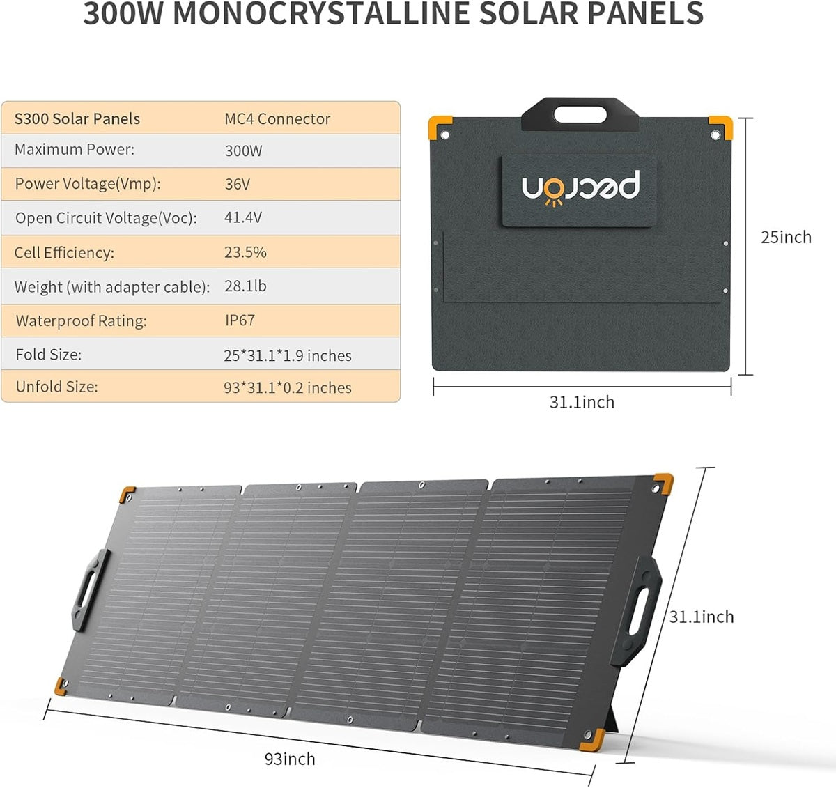 300W Monocrystalline Solar Panel with MC4 Connector for power station portable use