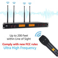 4 channel wireless microphone system rack receiver with four antennas and handheld microphone