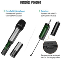 Professional 4 channel wireless microphone system with handheld microphone and rechargeable receiver