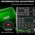 Professional 6 channel audio mixer with 99 DSP effects and intuitive controls for enhanced sound quality
