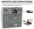 Professional 6 channel audio mixer with USB support for mixing and recording from computers