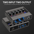 Professional audio interface with monitoring featuring two input two output knobs for easy recording