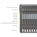 Professional digital audio mixer with Bluetooth featuring multiple channel inputs and control knobs