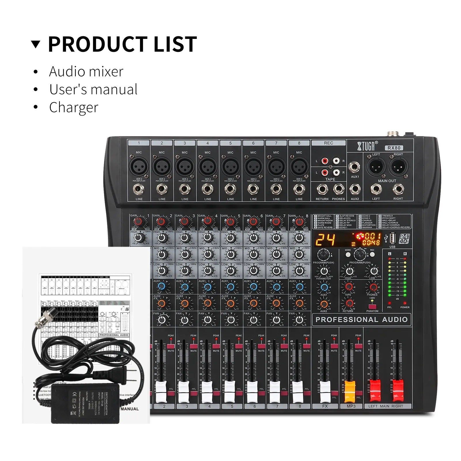 Professional digital audio mixer with Bluetooth featuring multiple inputs and user-friendly controls