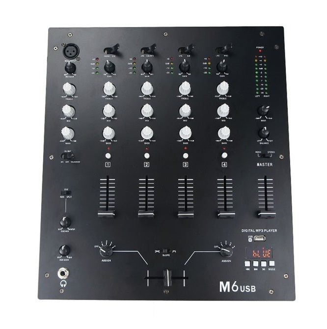 M6 USB professional DJ sound controller with multiple channels and adjustable features