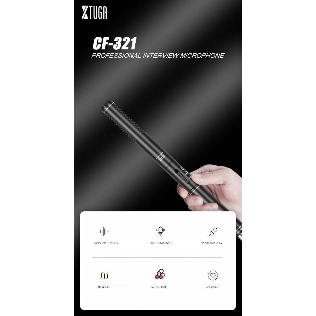 XTUGA CF-321 professional handheld interview microphone with noise reduction and plug-and-play features