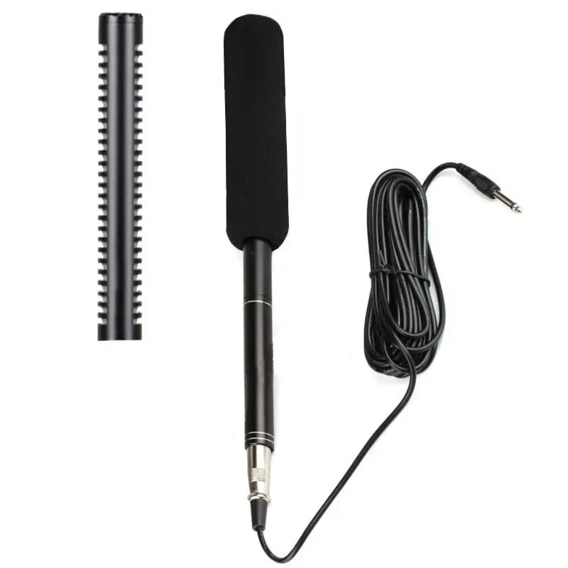 Professional handheld interview microphone with foam grip and long cable for clear audio capture