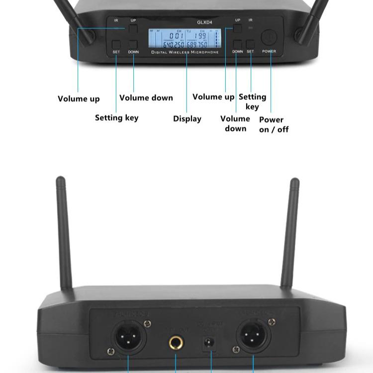 Professional karaoke mic wireless receiver with easy-to-read display and adjustable volume controls