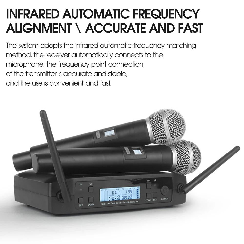 Professional karaoke mic wireless with dual microphones and automatic frequency alignment system
