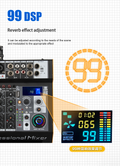 6 channel power amplifier mixer with 2 handheld wireless microphones and DSP reverb effect control