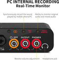 Professional USB audio interface with real-time monitoring and recording controls