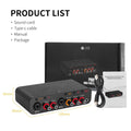 Professional USB audio interface with inputs, outputs, and included accessories for audio production