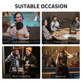 Professional USB audio interface showcased in live broadcast, podcasting, music recording, and band use settings