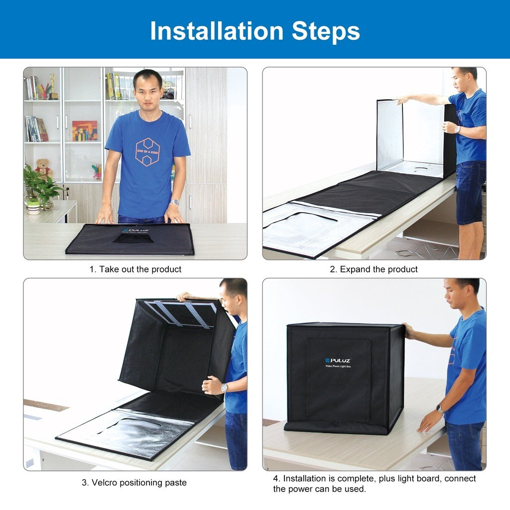 Installation steps for VMIDirect 40cm 60cm Photography Light Tent on a table