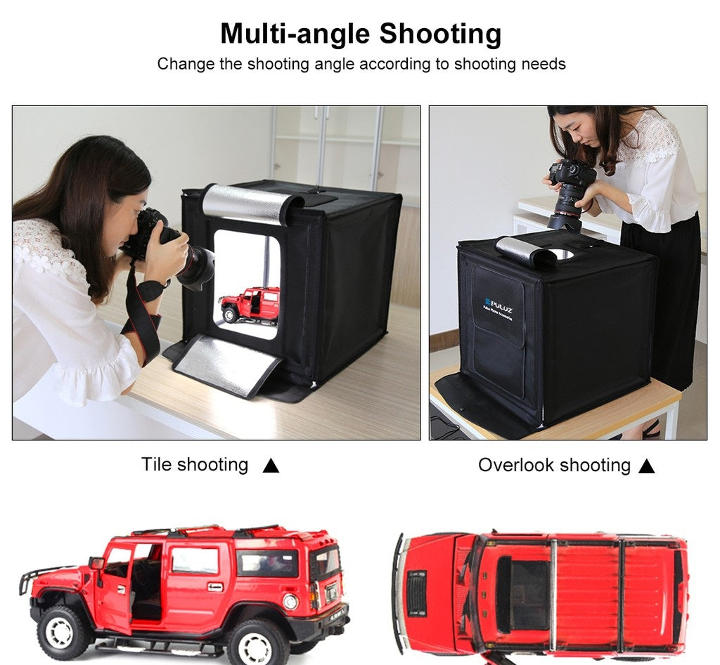 Multi-angle shooting with a 40cm 60cm Photography Light Tent for product photography