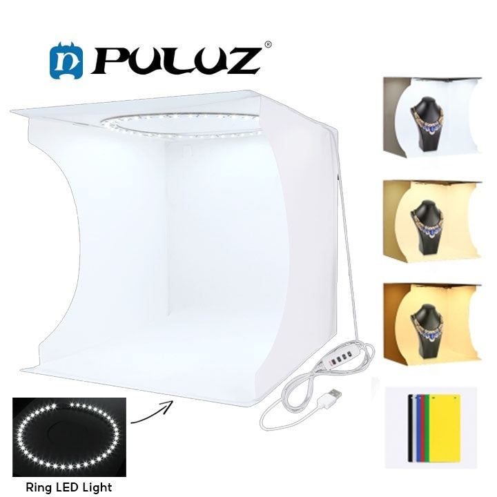 LED Photo box for product photography with adjustable lighting and colorful backdrops