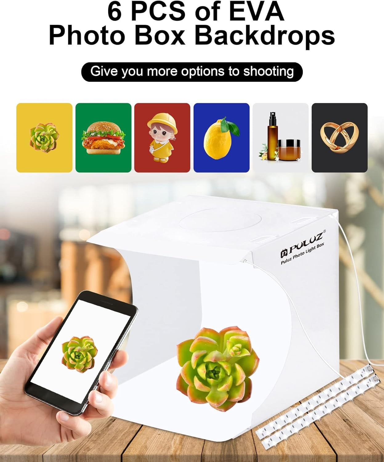 Mini Photography Box with 6 EVA Backdrops for using LED Photo box for product photography