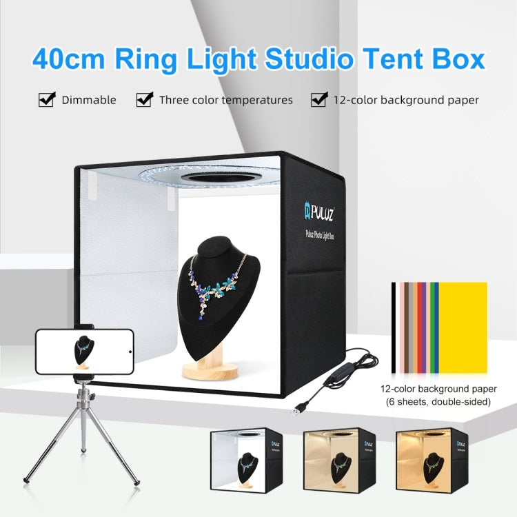 40cm Folding Portable Ring Light Studio Tent Box with 12-color background paper for a portable photo studio box