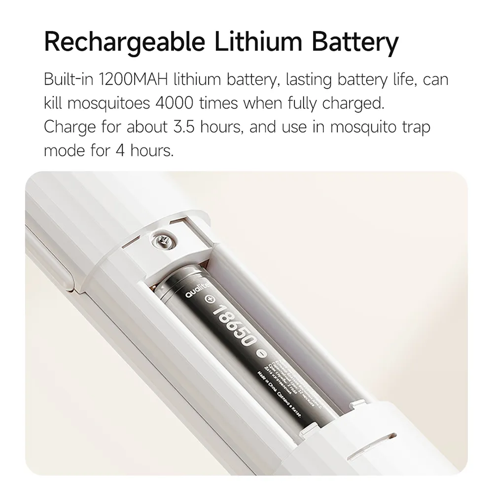 Close-up of the rechargeable lithium battery in the Qualitell E2 mosquito killer trap for extended use