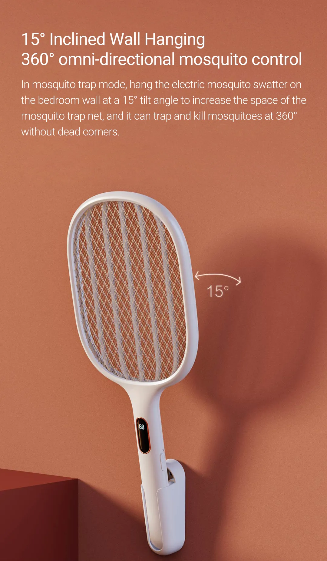 Rechargeable Mosquito Swatter 2000mAh with 15-inch incline for effective mosquito control