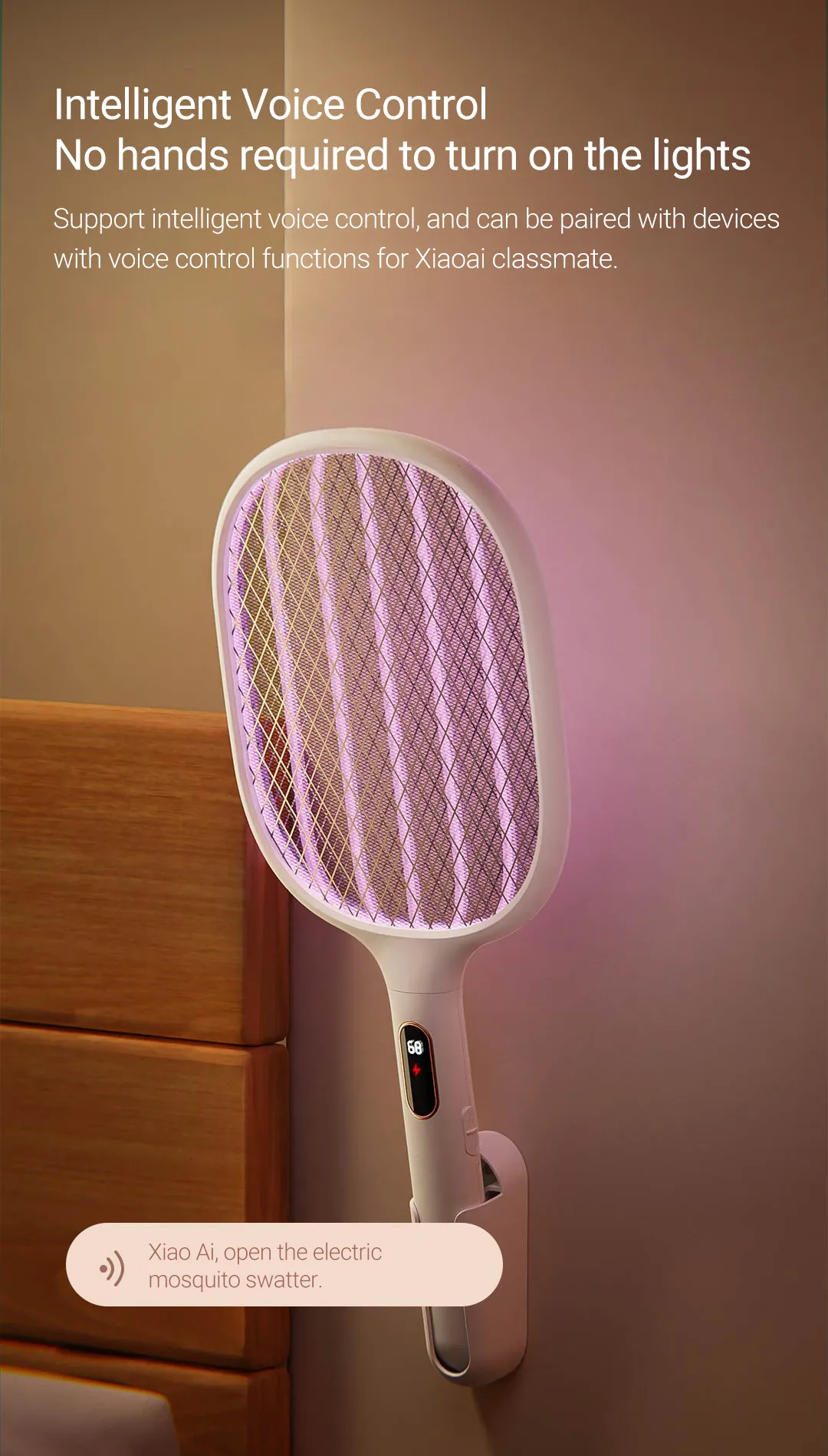 Rechargeable Mosquito Swatter 2000mAh with Intelligent Voice Control Feature