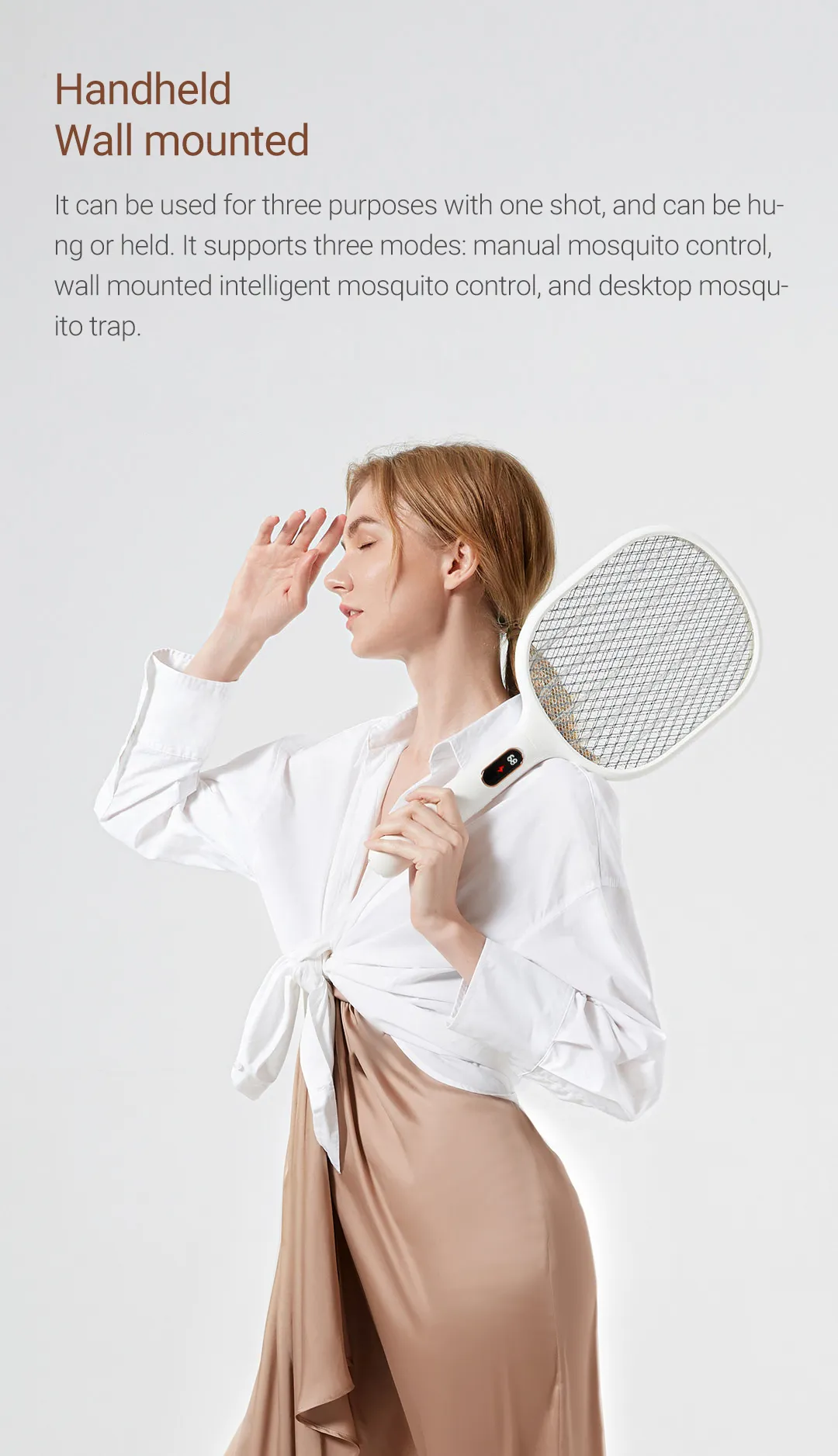Rechargeable Mosquito Swatter 2000mAh with handheld and wall-mounted options for effective pest control