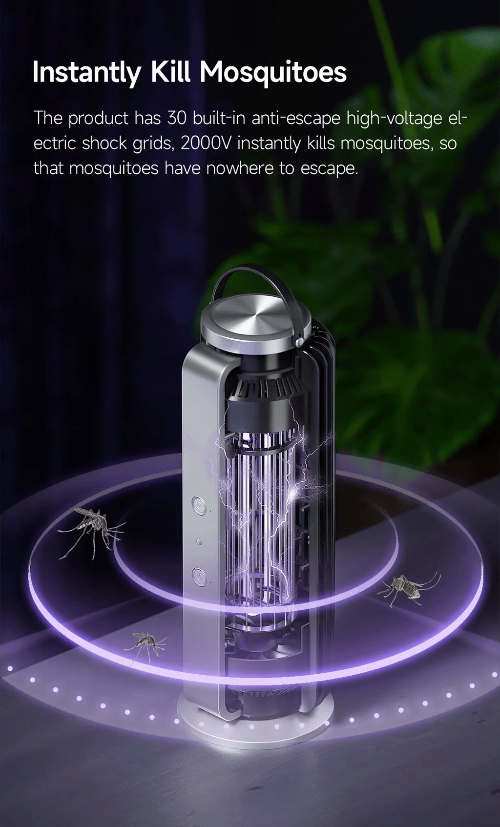 Rechargeable insect trap for indoor and outdoor with high-voltage electric shock grids to kill mosquitoes