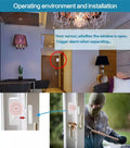 Rechargeable Siren for Office and Shop showing door sensor installation and burglar triggering alarm system