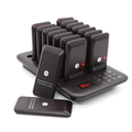 Restaurant Guest Pager System with multiple black pagers on charging base for efficient customer notification