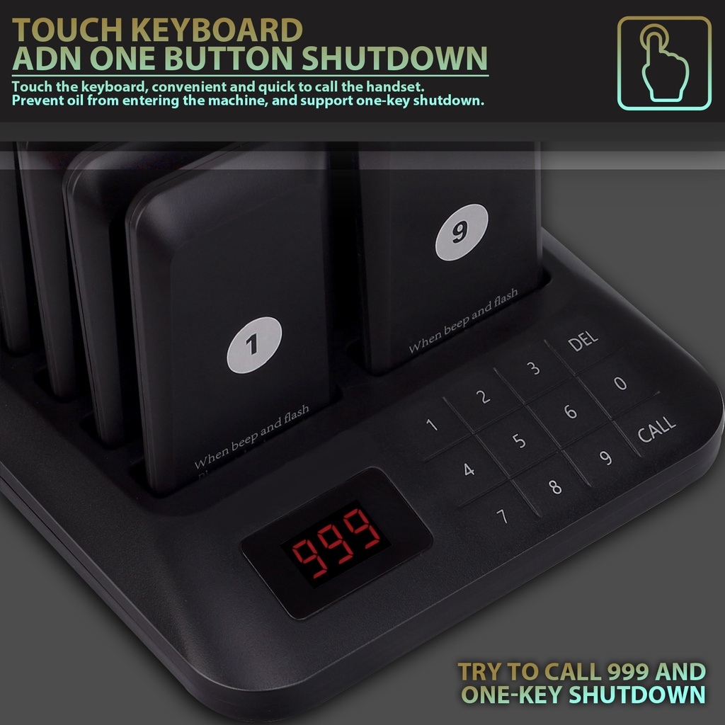Restaurant Guest Pager System with touch keyboard and one-key shutdown function for efficient guest management