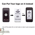 Restaurant guest paging system with customizable replaceable logo card and transparent plastic film