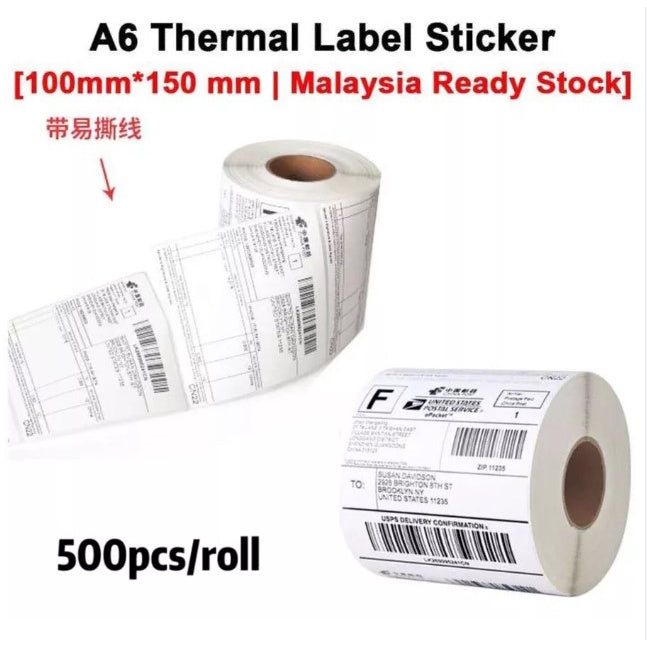 A6 Thermal Sticker Label 100mmx150mm Sticker Paper Label For Thermal Printer 500 Labels/roll waybill